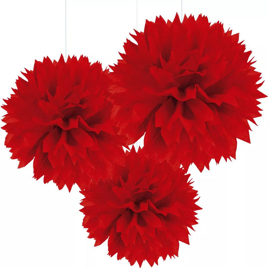 Red Tissue Pom Poms 3ct