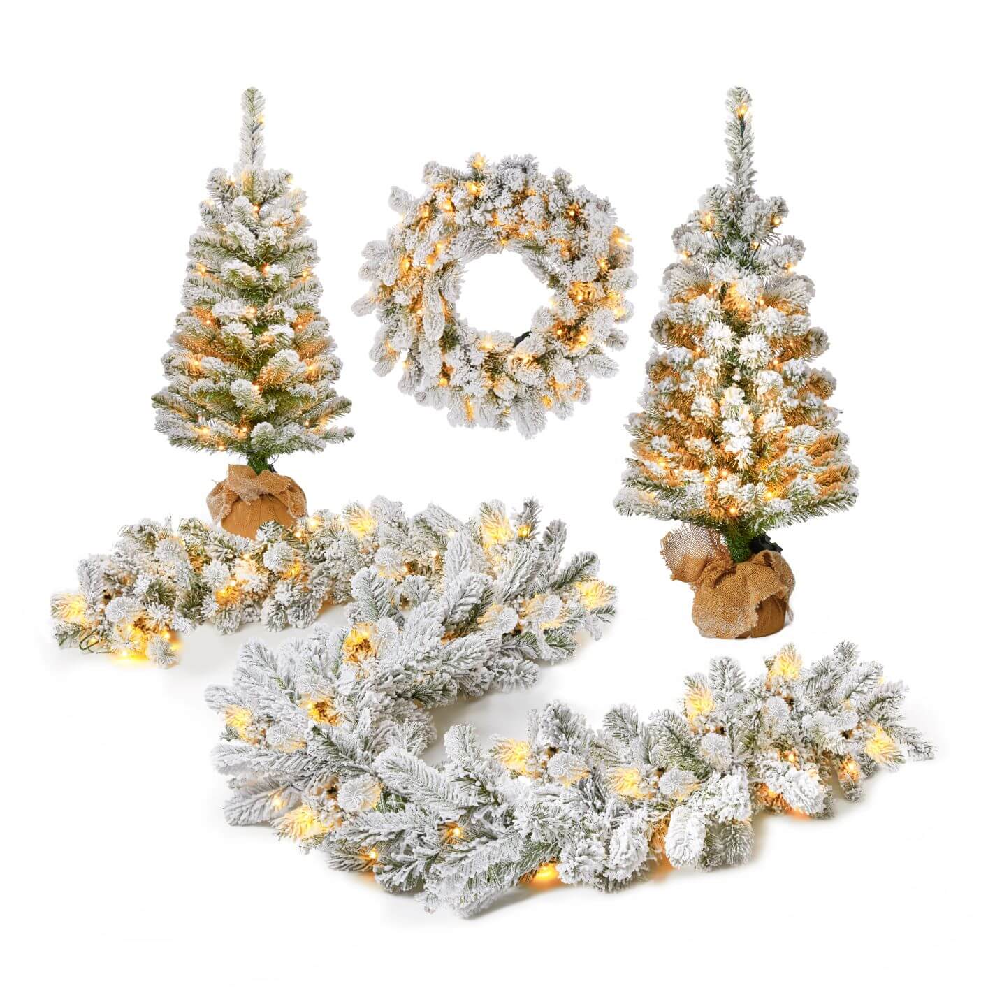 4-Piece Christmas Decor Set with Warm White LED Lights (Plug or Battery Operated)