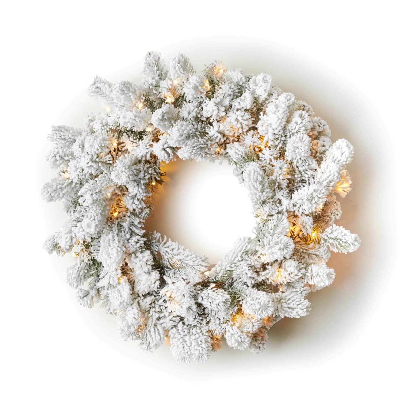 24" Premium Flocked Warm LED Light Wreath (Battery Operated)