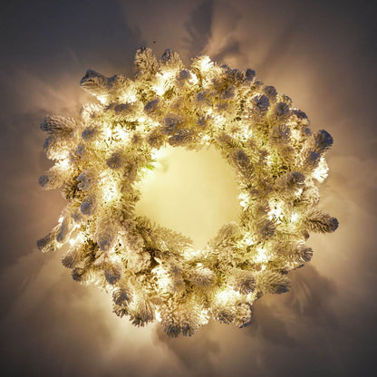 24" Premium Flocked Warm LED Light Wreath (Battery Operated)