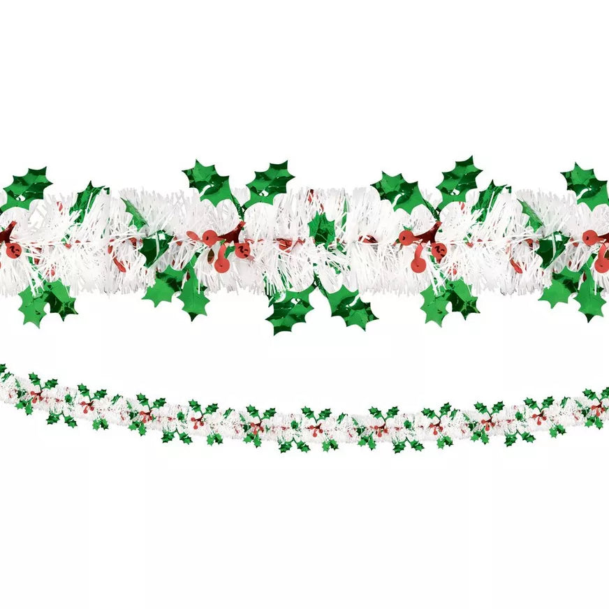 Holly & Berries Christmas Tinsel Garland, 18ft