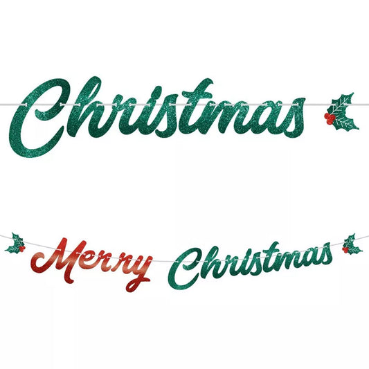 Glitter Merry Christmas Cardstock Letter Banner, 6.75in x 12ft