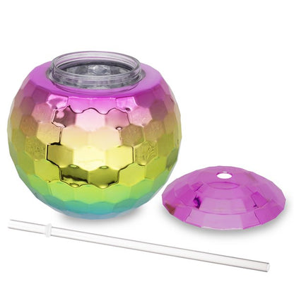 Rainbow Disco Ball Cup with Straw