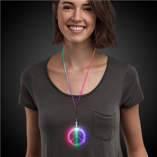 LED Peace Sign Necklaces (12 per pack)