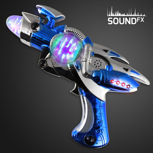 Light Up Toys Large Blue Sound Effects Gun with Spinning Globe