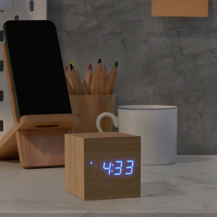 Blue LED Cube Alarm Clock with USB