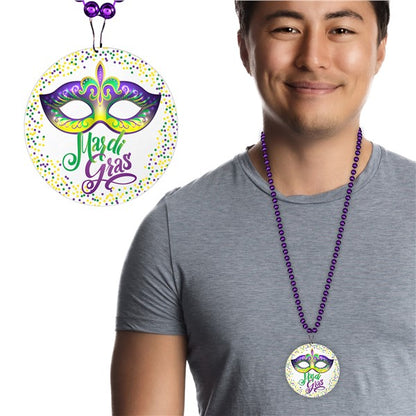 Mardi Gras Mask Medallion Bead Necklaces (12 per pack)