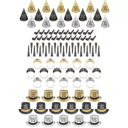 Kit for 50 - Black, Silver & Gold New Year's Eve Party Kit, 100pc