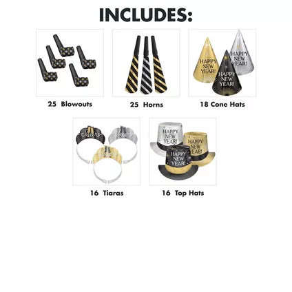 Kit for 50 - Black, Silver & Gold New Year's Eve Party Kit, 100pc