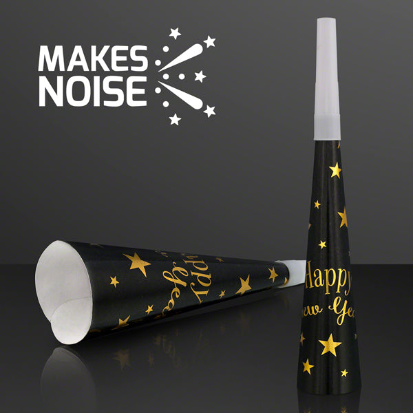 "Happy New Year" Paper Horns, 6pack NON-Light Up Noisemakers