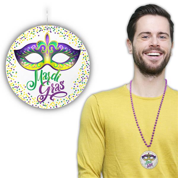 Mardi Gras Mask Medallion Bead Necklaces (12 per pack)