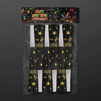 "Happy New Year" Paper Horns, 6pack NON-Light Up Noisemakers