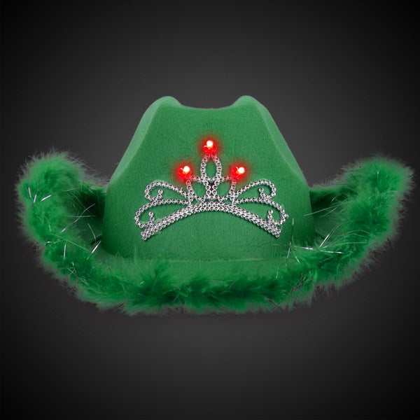 LED Green Cowboy Hat with Tiara