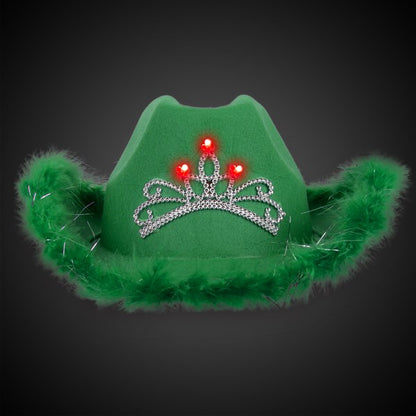 LED Green Cowboy Hat with Tiara