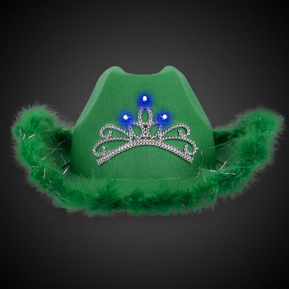 LED Green Cowboy Hat with Tiara