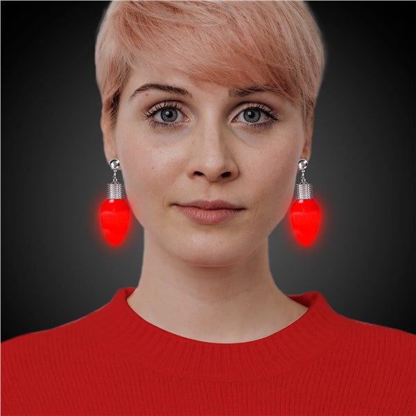 LED Red Bulb Clip-On Earrings