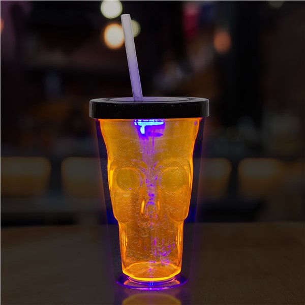 LED Neon Orange Skull Cup