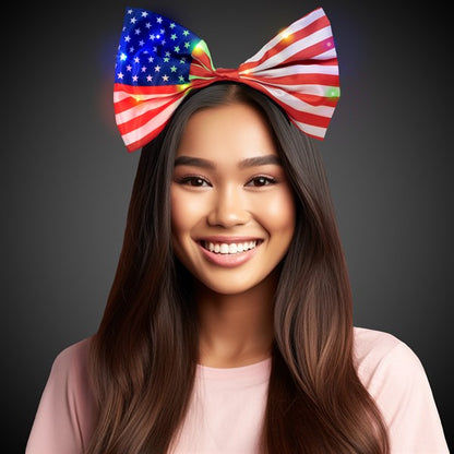 LED USA Flag Bow Headband