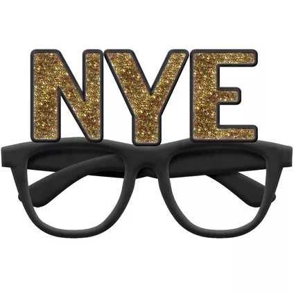 Black & Iridescent Gold Glitter NYE Plastic Glasses