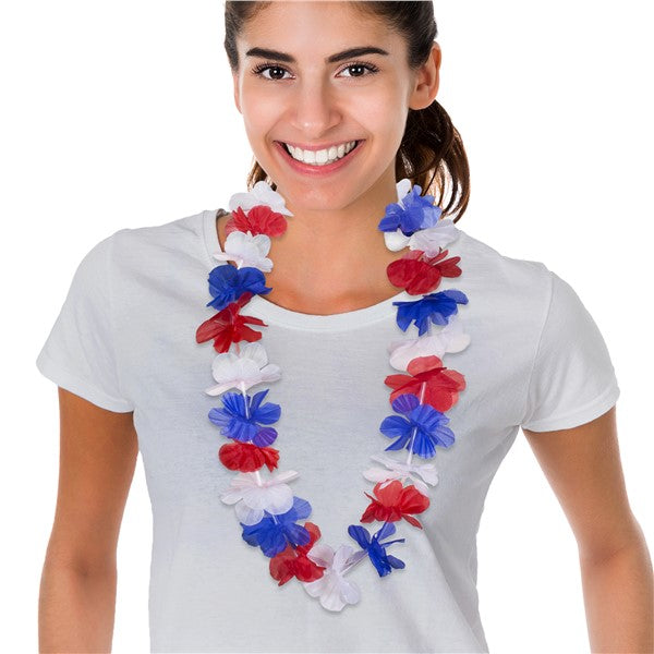 Patriotic 38" Silk Flower Leis (12 Per pack)