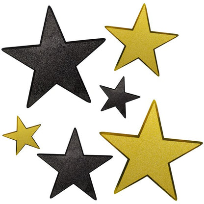 Black & Gold Glitter Star Cutouts (6 Per pack)