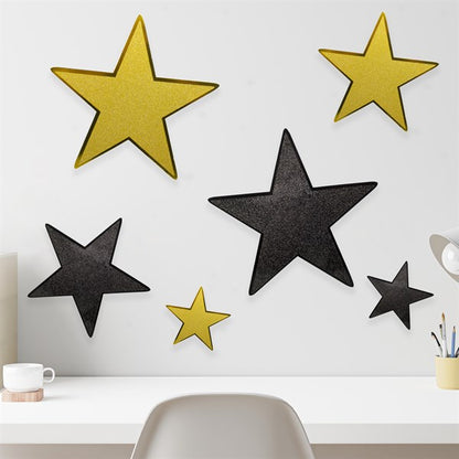 Black & Gold Glitter Star Cutouts (6 Per pack)