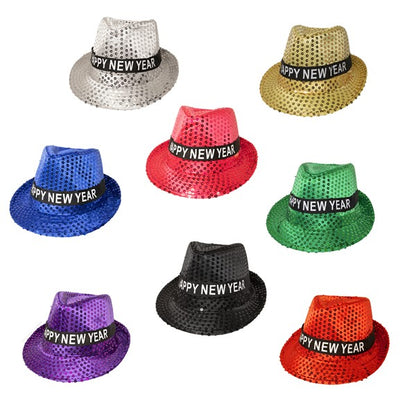 LED New Years Sequin Fedoras (12 Per pack)