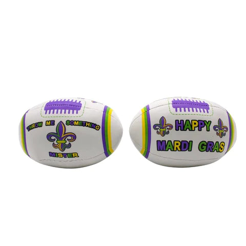 6" Football Vinyl White "Happy Mardi Gras" (Dozen)