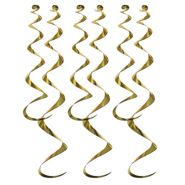 Gold Twirly Whirl Decorations (6 Per pack)