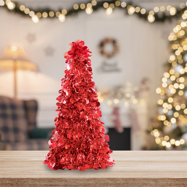 Red Tinsel Tree 10" Centerpiece