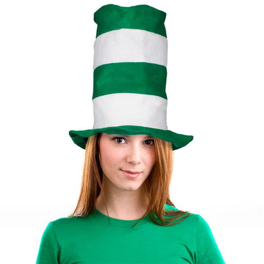 Green & White Striped Stove Pipe Hat