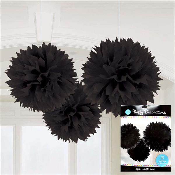 Black Fluffy Decorations (3 Per pack)