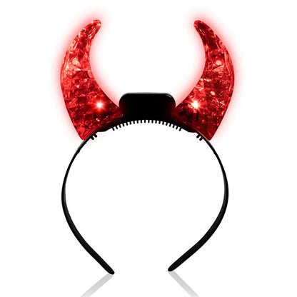 LED Red Crystal Devil Horns Headband