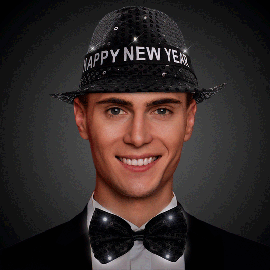 LED Happy New Year Black Fedora