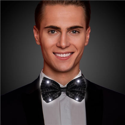 LED Black Sequin Bow Tie