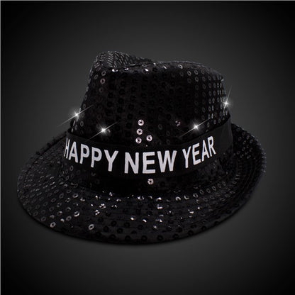 LED Happy New Year Black Fedora