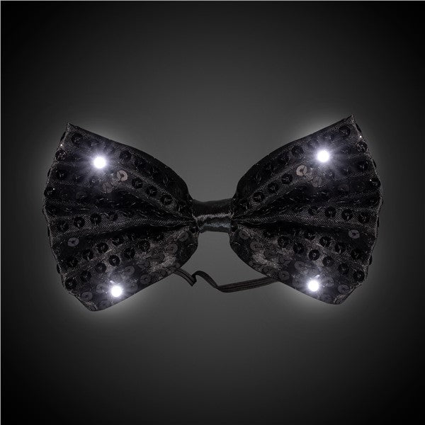 LED Black Sequin Bow Tie