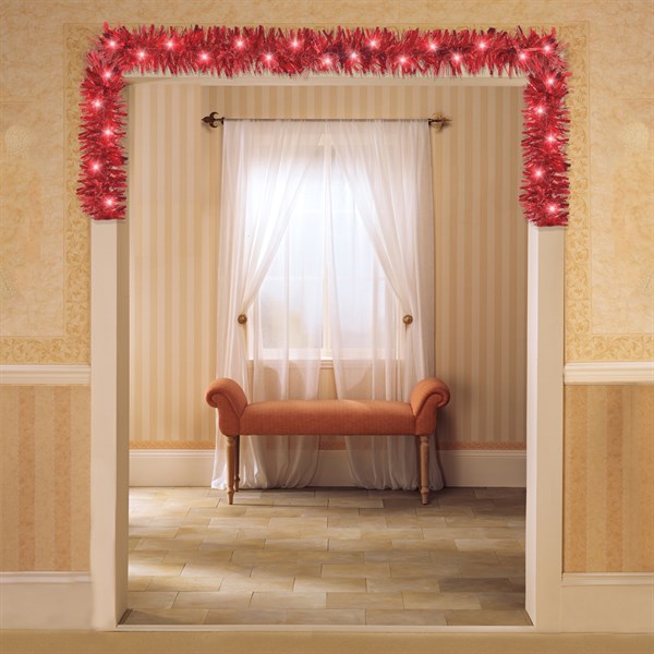 LED Red Tinsel 9' Garland