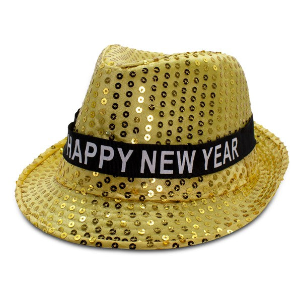 LED Happy New Year Gold Fedora