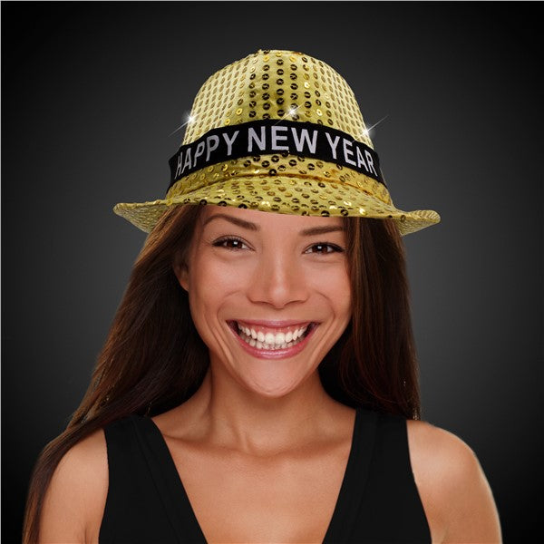 LED Happy New Year Gold Fedora