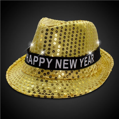 LED Happy New Year Gold Fedora