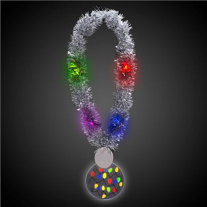 LED Christmas Medallion Tinsel Necklace