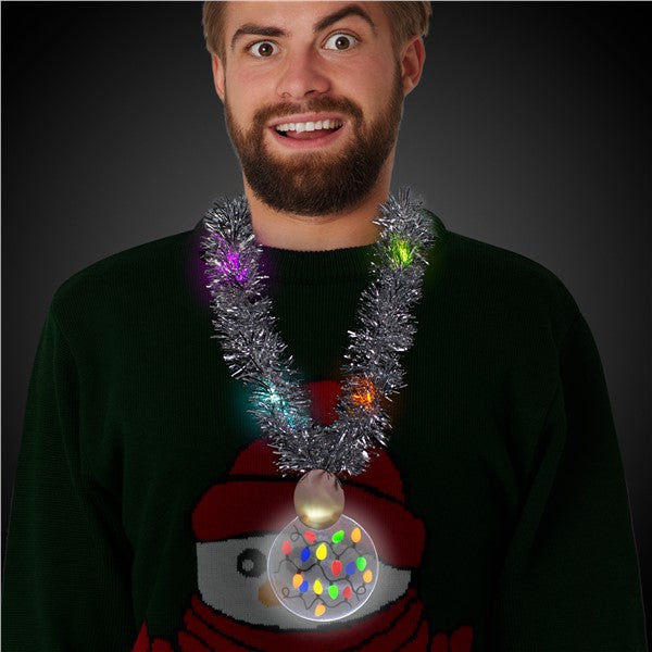 LED Christmas Medallion Tinsel Necklace